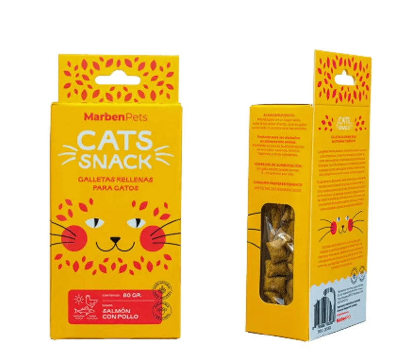 CATS SNACKS GALLETAS RELLENAS SALMÓN CON POLLO 80 GR